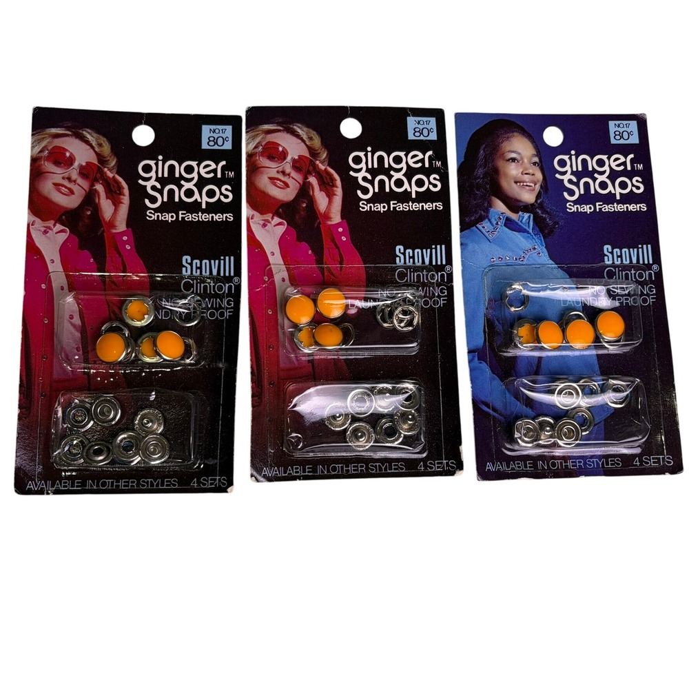 Ginger Snaps Snap Fasteners‎ Unisex OS Orange New Vintage No Sew 3 Packs Retro